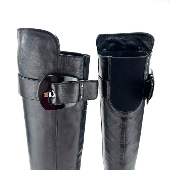 Stuart Weitzman Black Over The Knee Tall Boot Block Heels Platform Sz 5M Leather - Picture 5 of 13